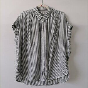Madewell Women's Blue White Collared Striped Short Sleeve Button Up Top Size L